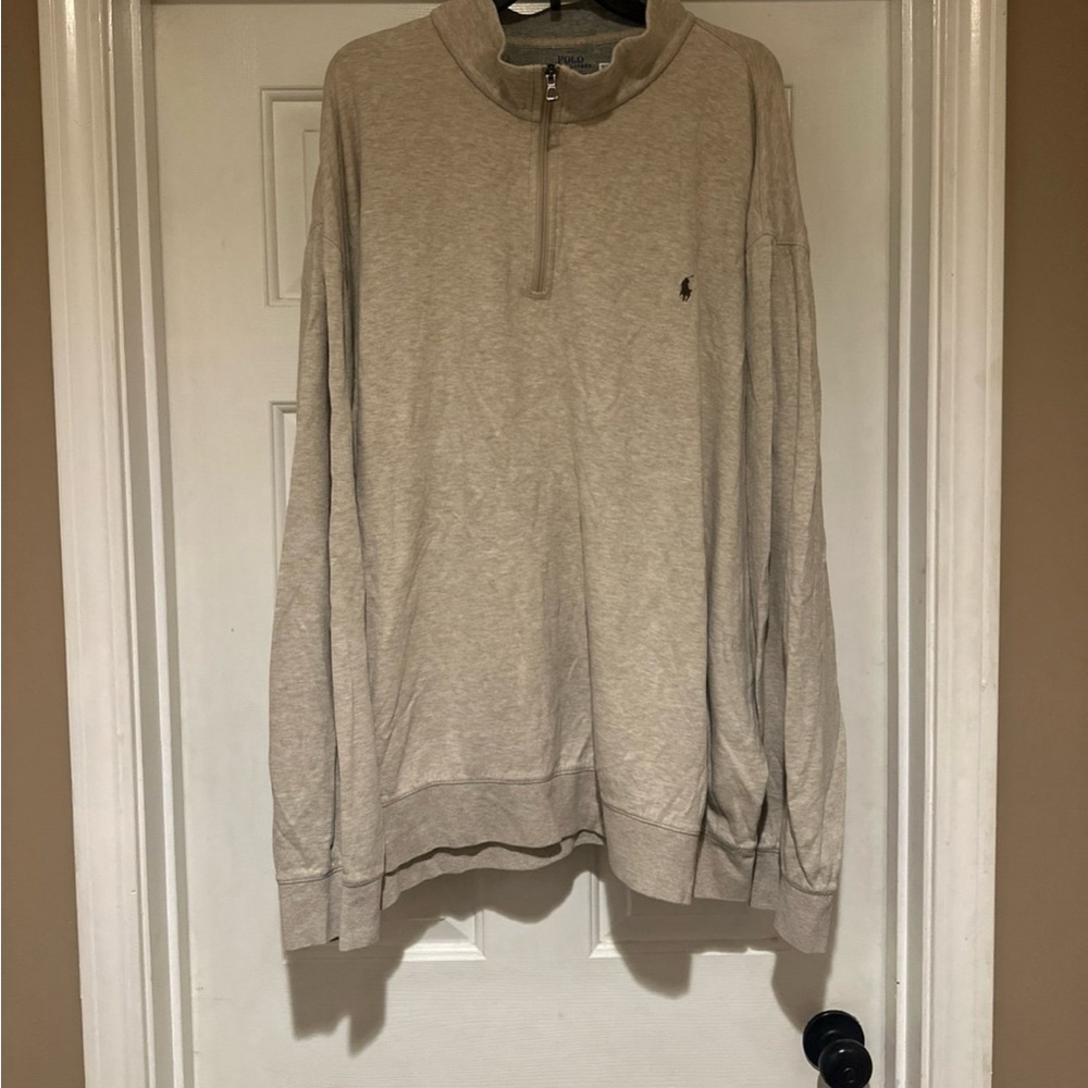 Polo Ralph Lauren Sweater Mens 3XLT Light Gray Mock 1/4 Zip Pullover
